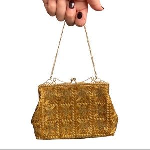 💫 VINTAGE 1960s beaded gold evening bag